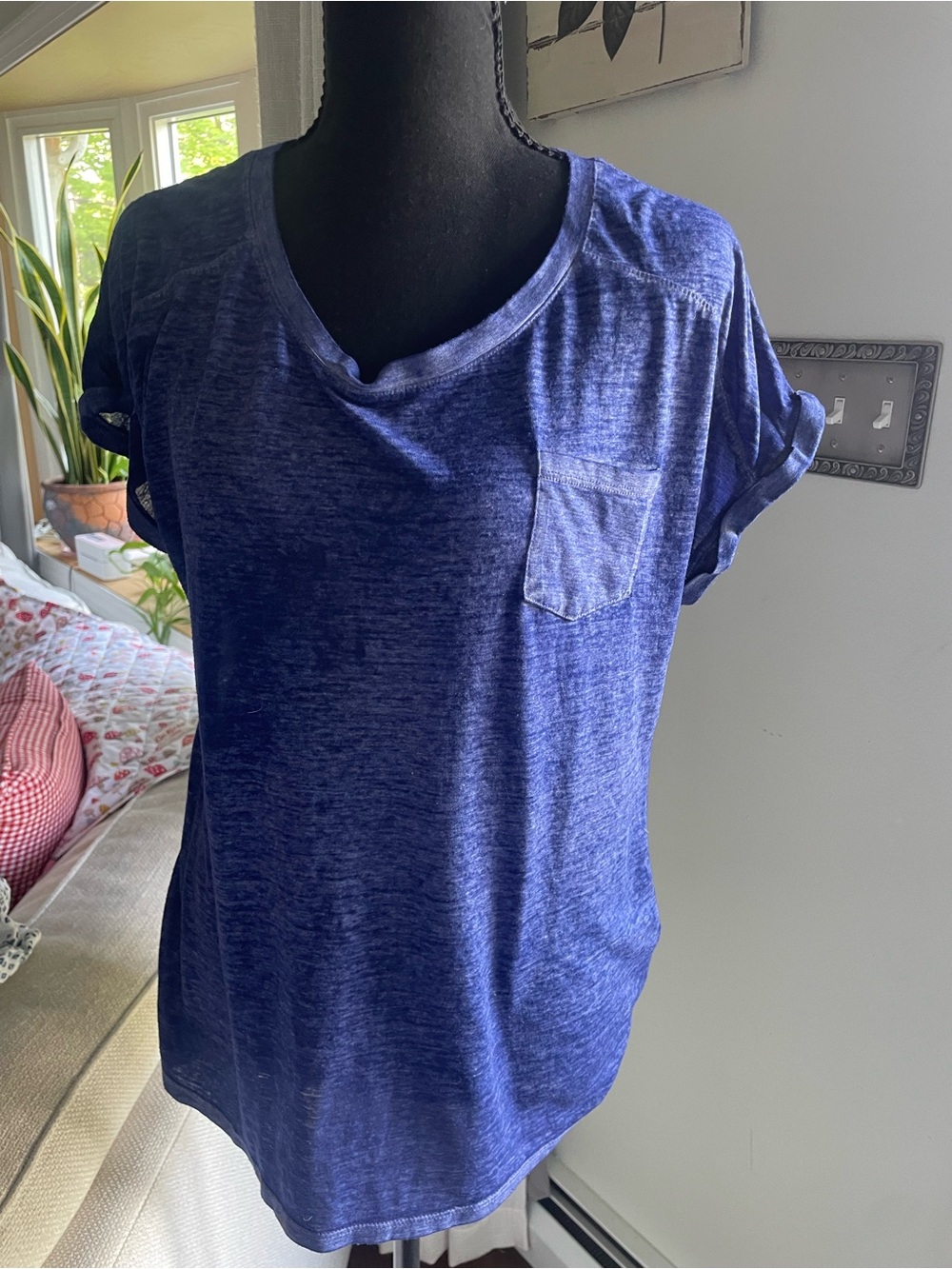 Style & Co. Heathered Navy Short Sleeve Pocket Tee